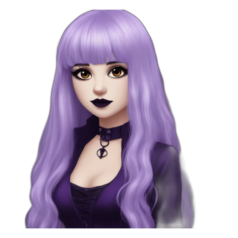 Elissabat-with-bangs-long-hair-dark-purple-and-black-vampire-goth-makeup-pinkeyes-romanticgothcloses sticker