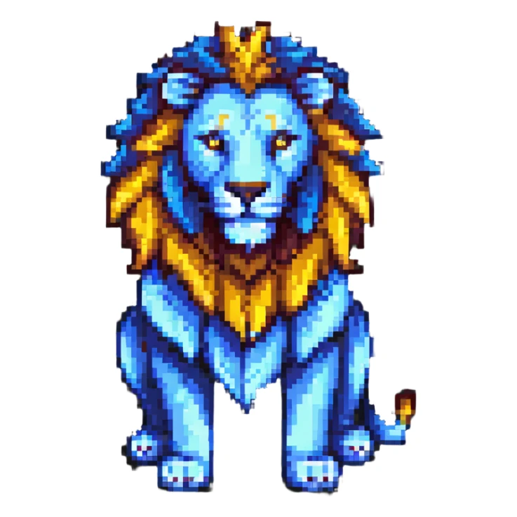 pixel art medieval lion with stylized mane and tail, inspired by ancient relief sticker