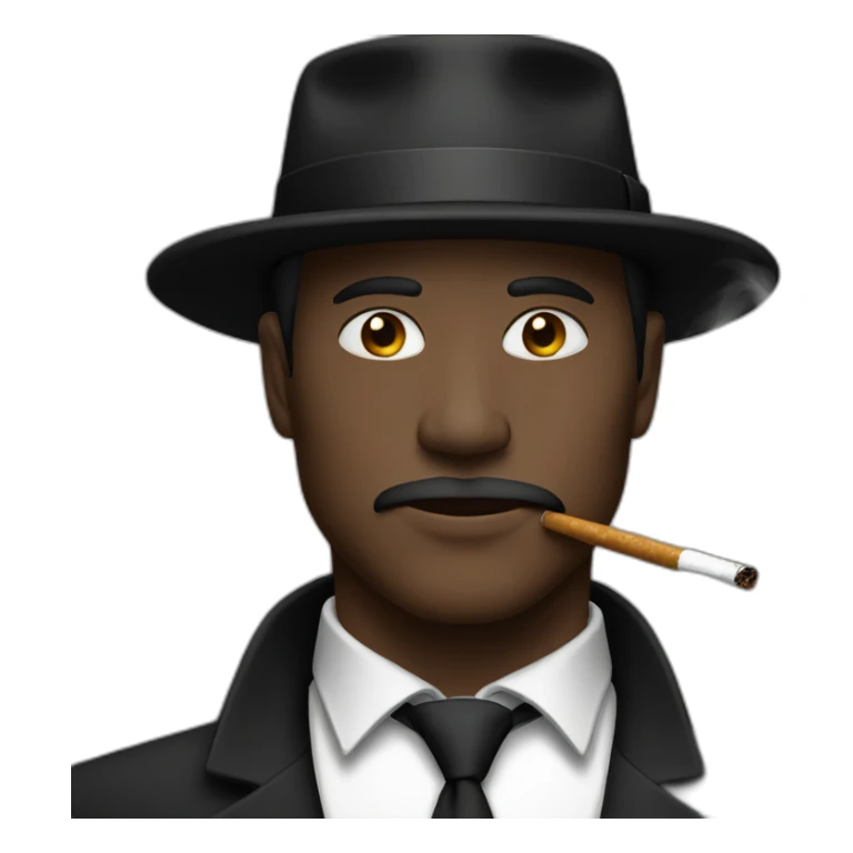 A man smoking he have a black hat and black suit sticker