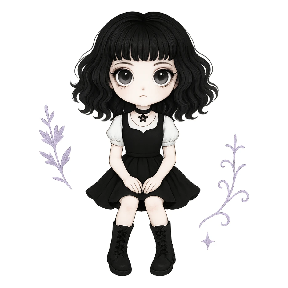 Remove the background and any text from this goth banner, keep it cute, expressive, minimal, in the style of imagen-4-fast-KaUtLiSA10F, with a transparent background. sticker