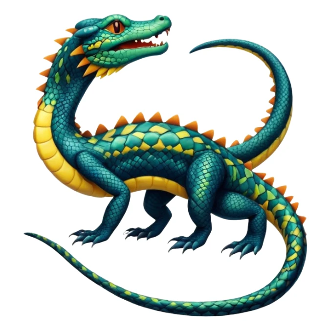 Alligator-Dragon-Tiger-Salandit-Snake-Fakémon-hybrid-creature with a long muzzle, full body sticker