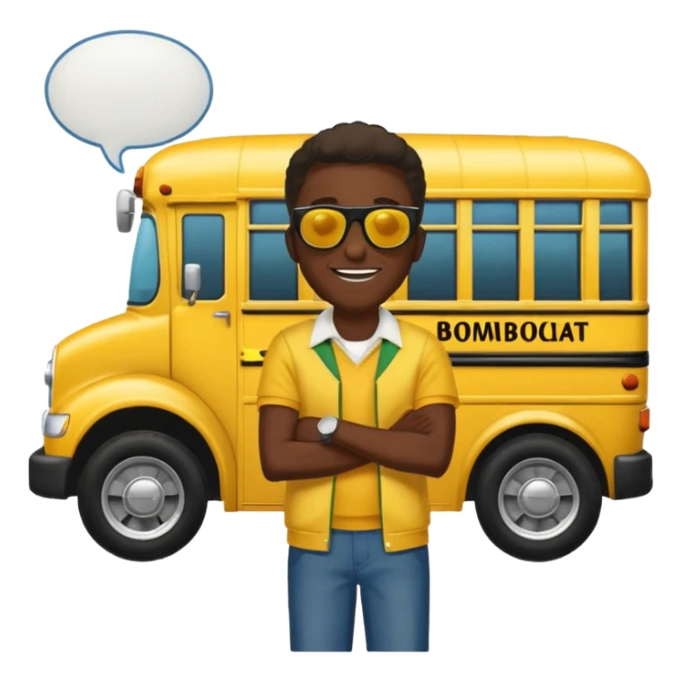 a school bus with a jamaican man saying bomboclat (speech buble) sticker