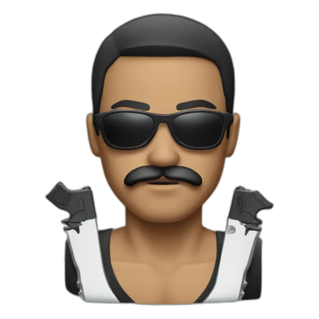 Gangster with sunglasses, a mustache and weapons sticker