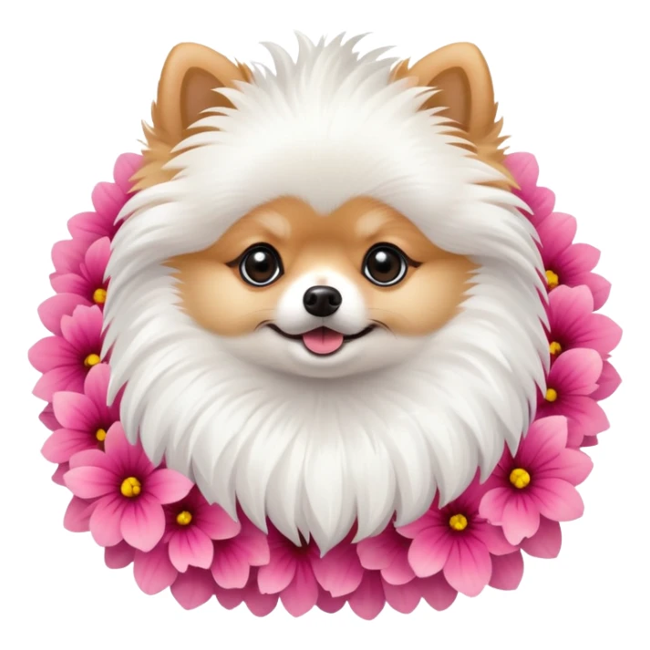 A cute  little pomeranian and flower sticker