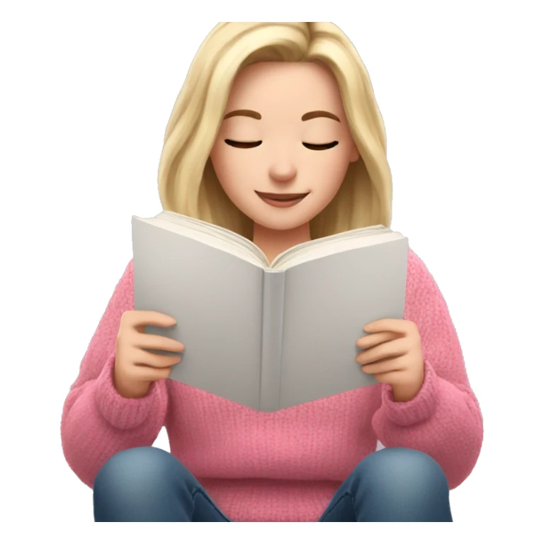 Pretty white girl with pink sweater reading cozy sticker