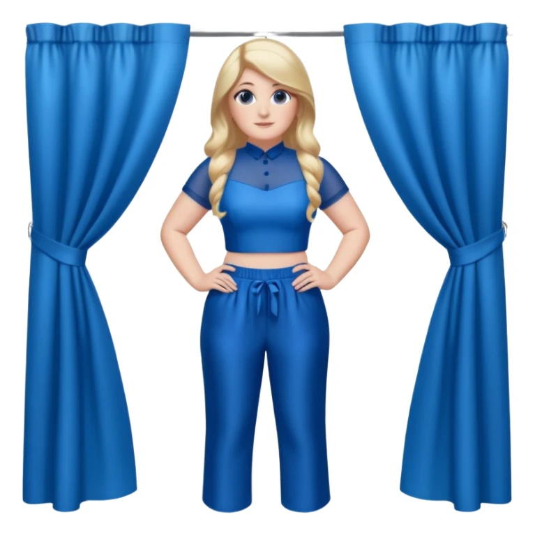 Meghan Trainor dressed in blue crop and blue silk pants standing in front of blue curtain  sticker