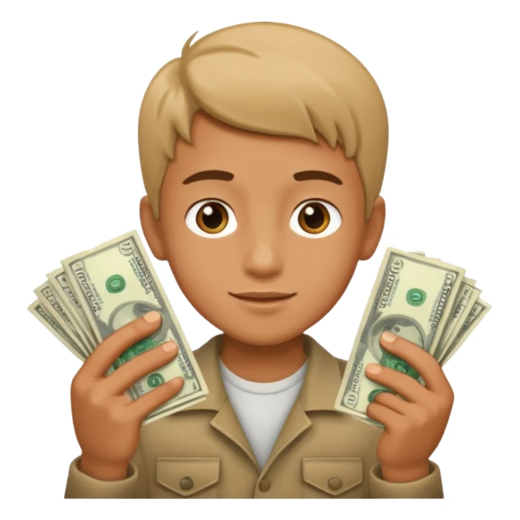 a boy holding money sticker