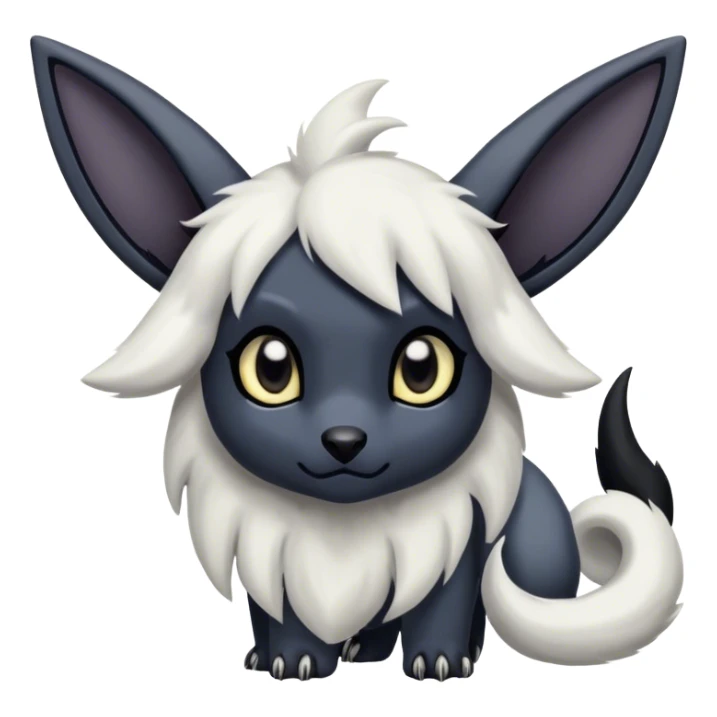 Absol-Umbreon, long thick black ears, no Scapha, black long tail, black eyes, white fur, black claws, cute big eyes, adorable sticker