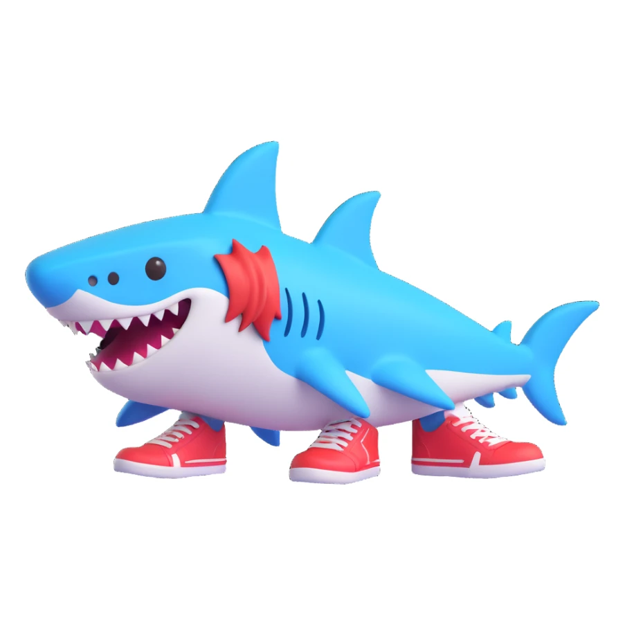 a shark with shoes, 3D emoji style sticker