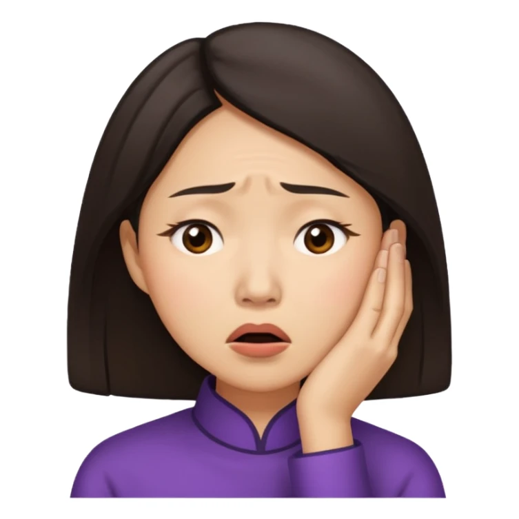 Asian woman agonizing over her chin sticker