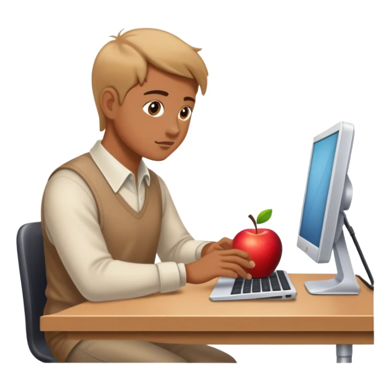 A working person working diligently in front of an Apple computer. sticker
