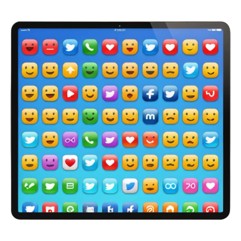 Emoji style simplified iMac screen displaying app icons in grid sticker
