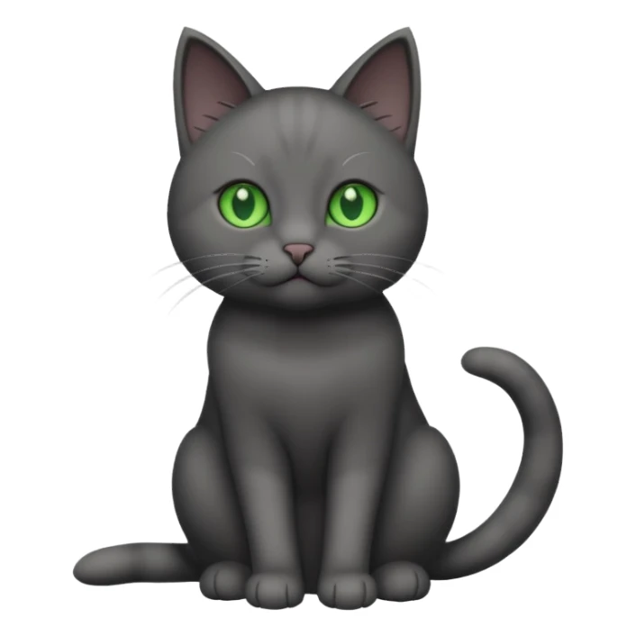 full body solid dark grey cat with green eyes, white paws and white whiskers sticker