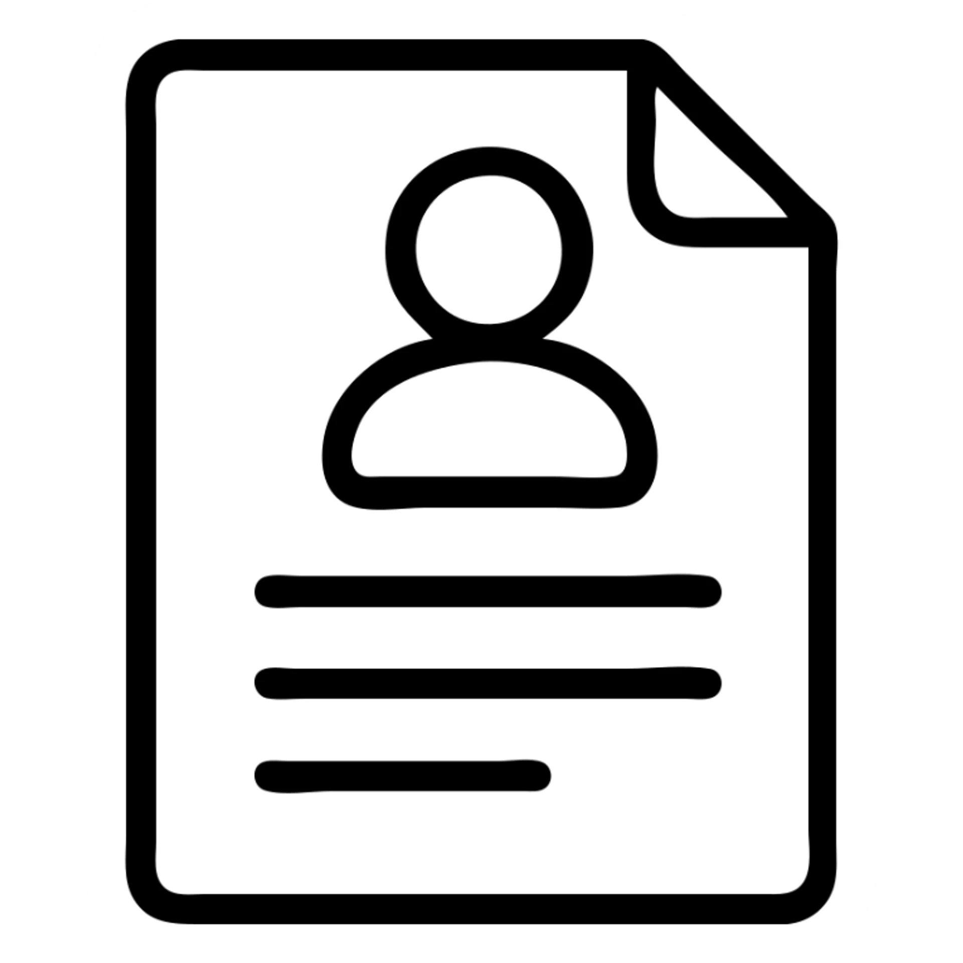 resume icon, outlined style, simple and clear, black and white sticker