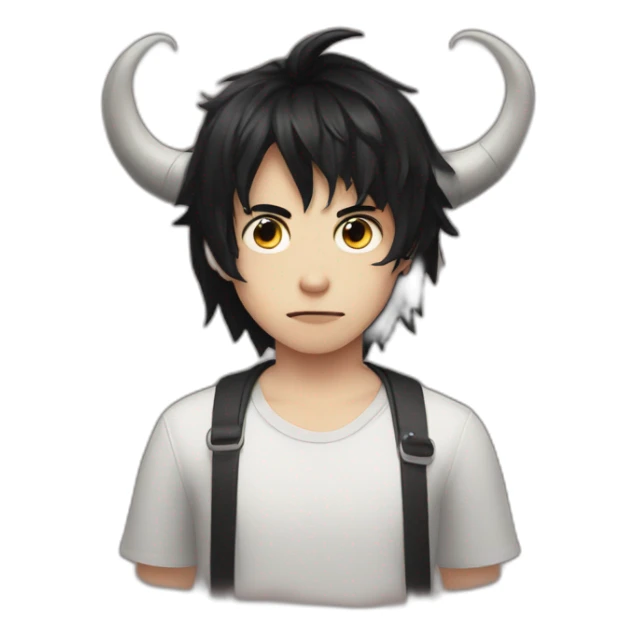 Boy with demon horns, black hair and clack eyes cute sticker