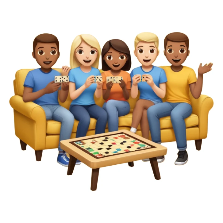 group of friends on couch playing a game couch should be dark yellow sticker