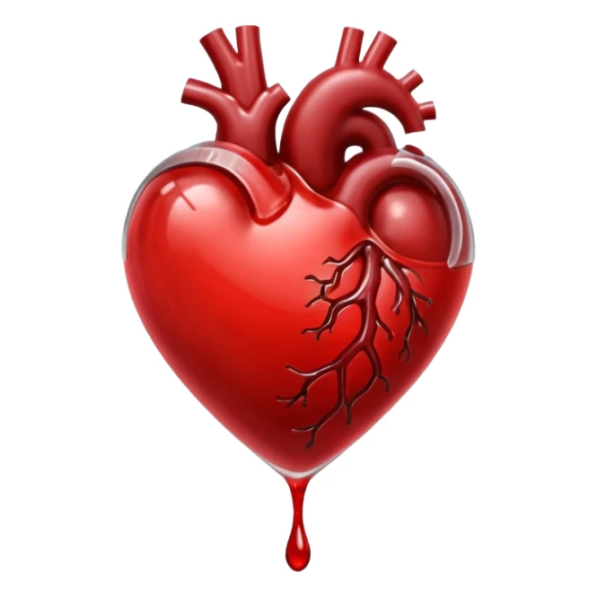 heart shape filled with realistic red blood liquid, some transparency, glossy highlights sticker