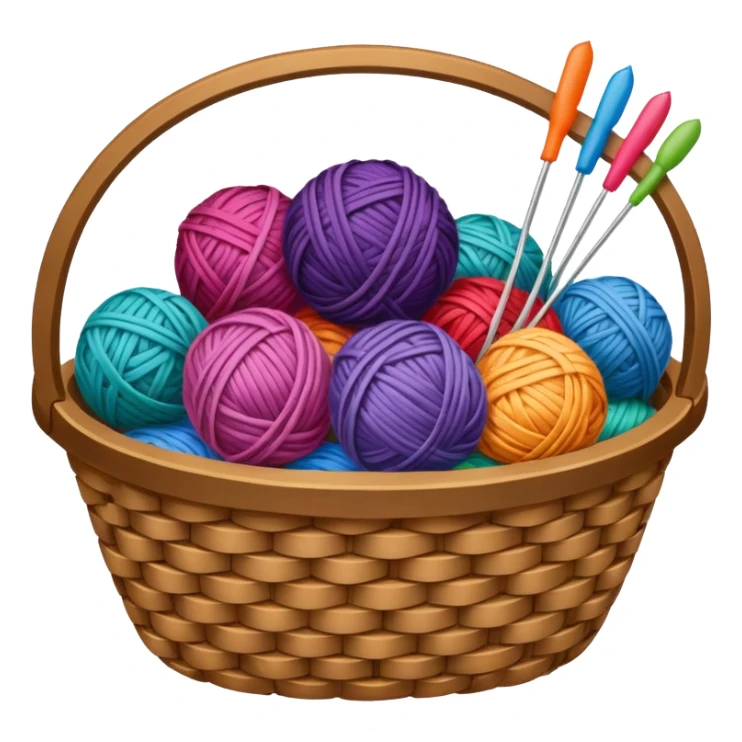 A woven basket filled with colorful yarn balls and knitting needles. sticker
