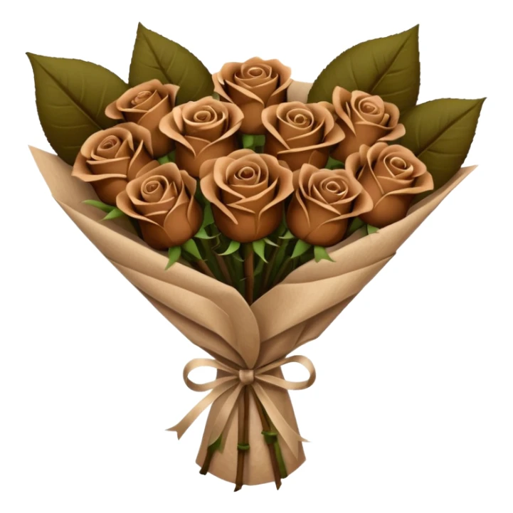 Bouquet of brown roses in a paper package sticker