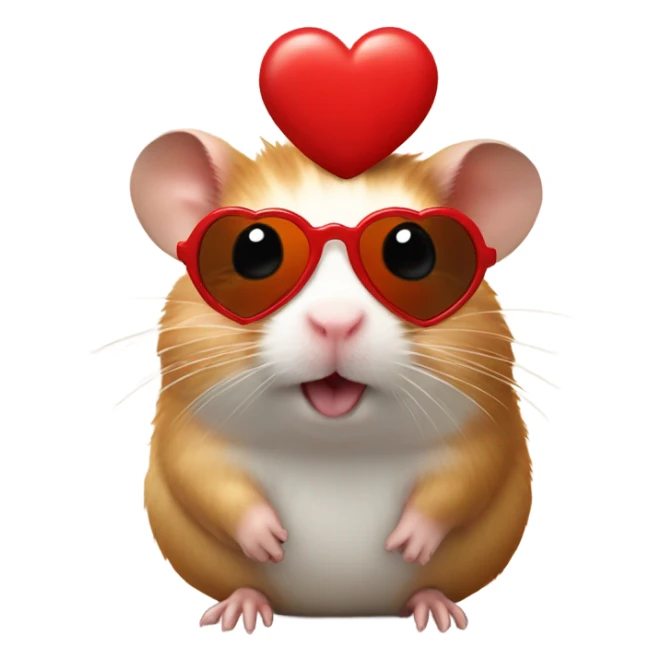  hamster with red heart sunglasses and poop emoji sticker