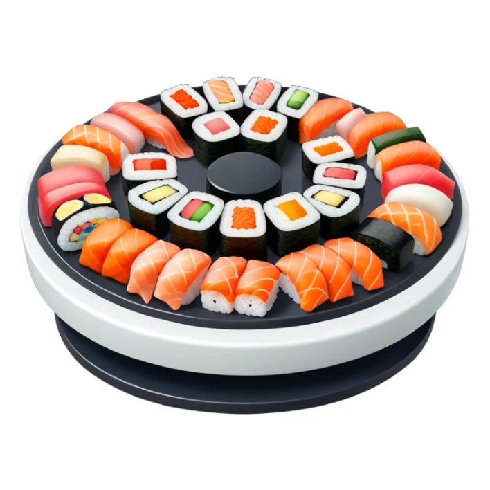 rotating sushi conveyor belt restaurant with colorful sushi plates sticker