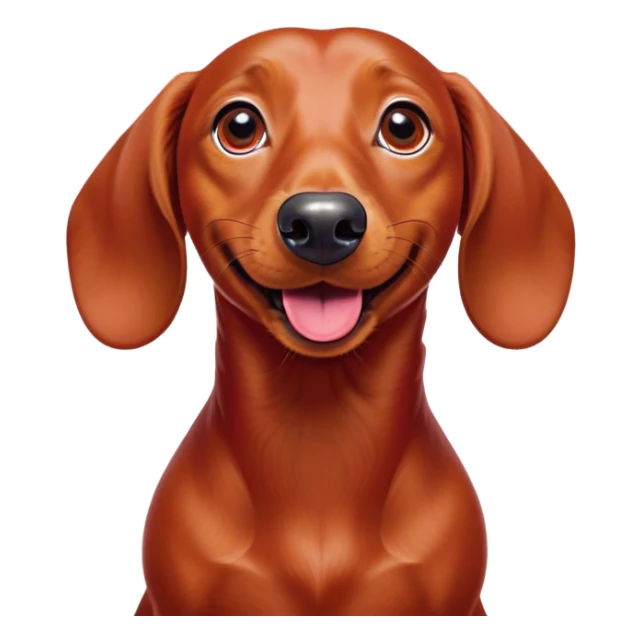 Cinematic Comical Red Dachshund Portrait Emoji, Head tilted dramatically with an exaggeratedly amused expression, featuring a sleek red coat with a vibrant sheen, wide, expressive brown eyes filled with playful disbelief, Simplified yet hilariously expressive features, highly detailed, glowing with a slightly sassy glow, high shine, dramatic yet playful, stylized with an air of cheeky humor, bright and endearing, soft glowing outline, capturing the essence of a spirited and over-the-top companion, so meme-worthy it feels like it could side-eye its way into internet fame instantly! sticker