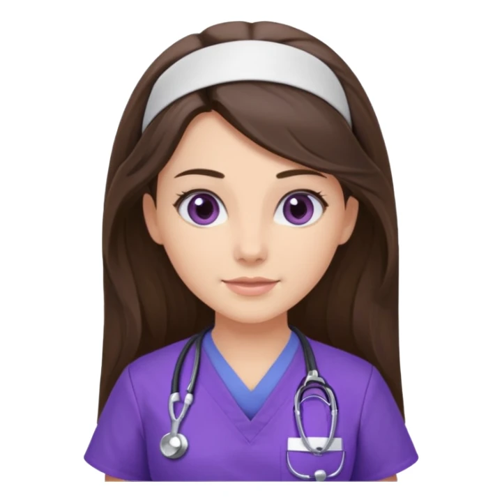 pretty brunette nurse with long hair in purple scrubs sticker