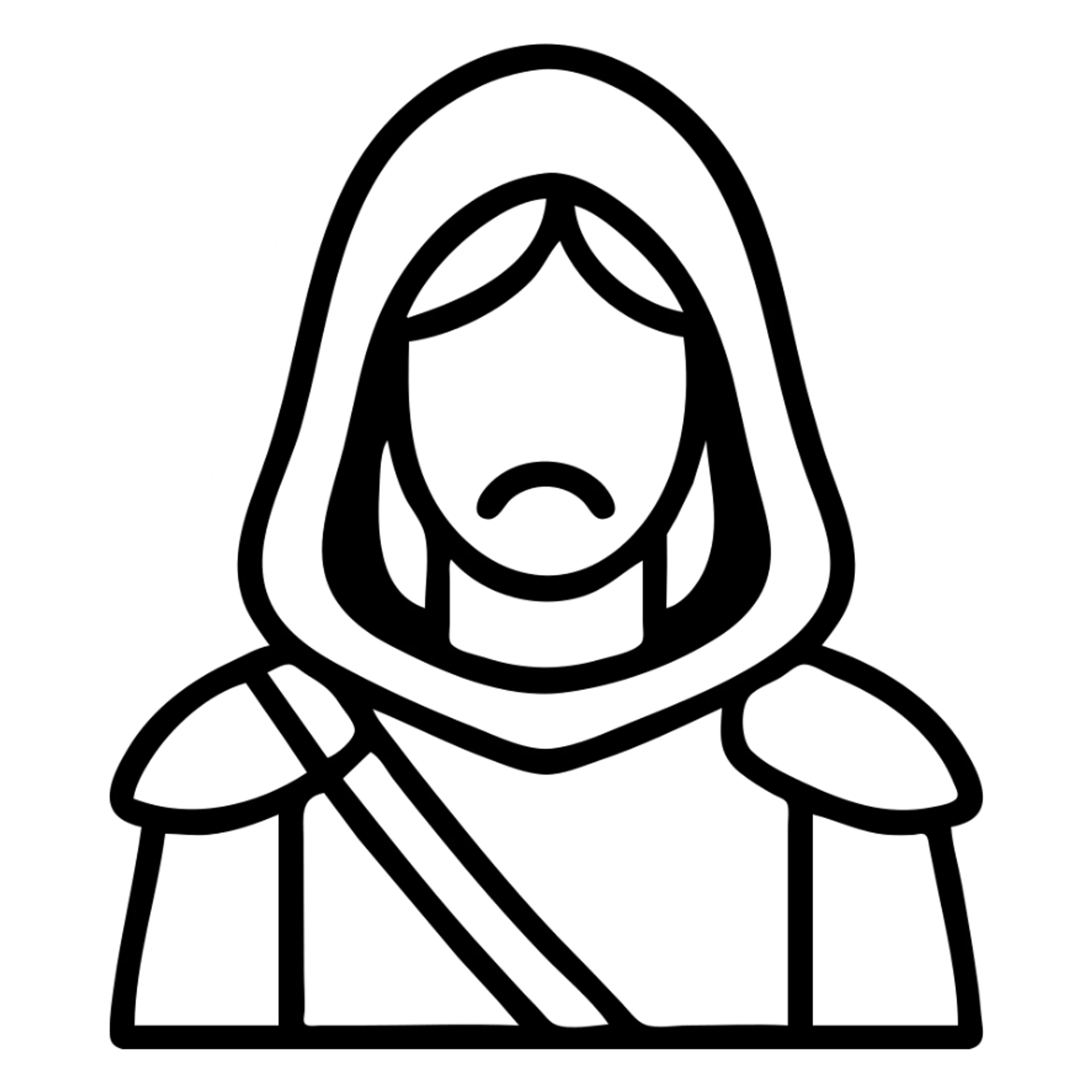medieval hooded explorer with brown hair, no beard, wearing light armor, chest up view sticker
