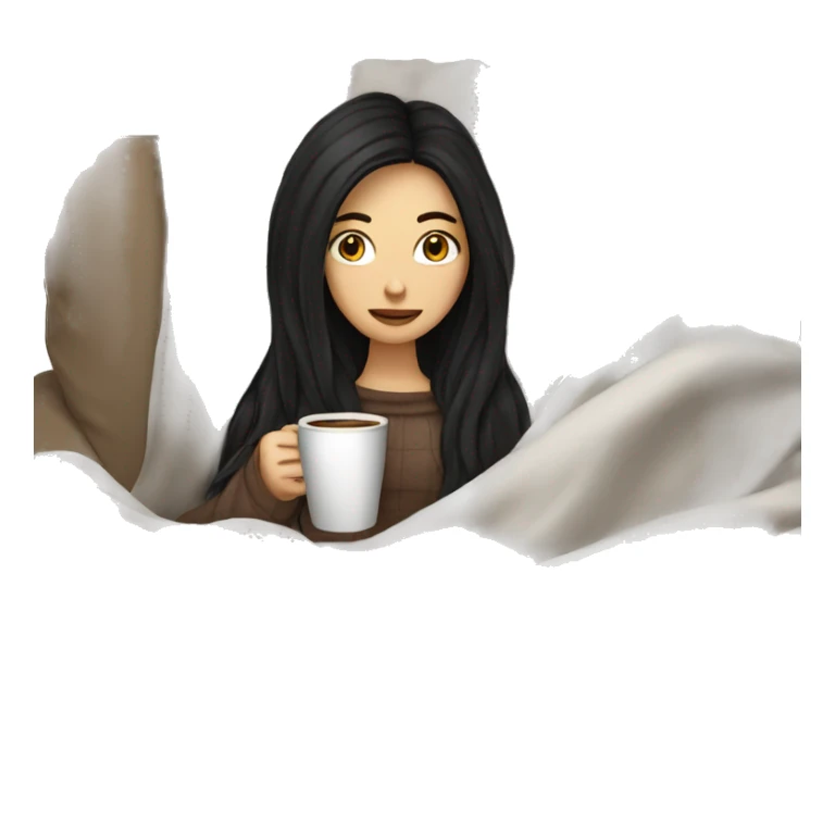 white girl dark hair inside a blanket sipping coffee sticker