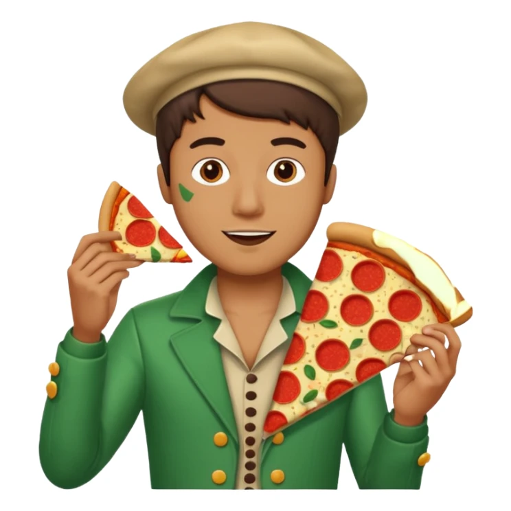 Create a man in a costume eating pizza sticker