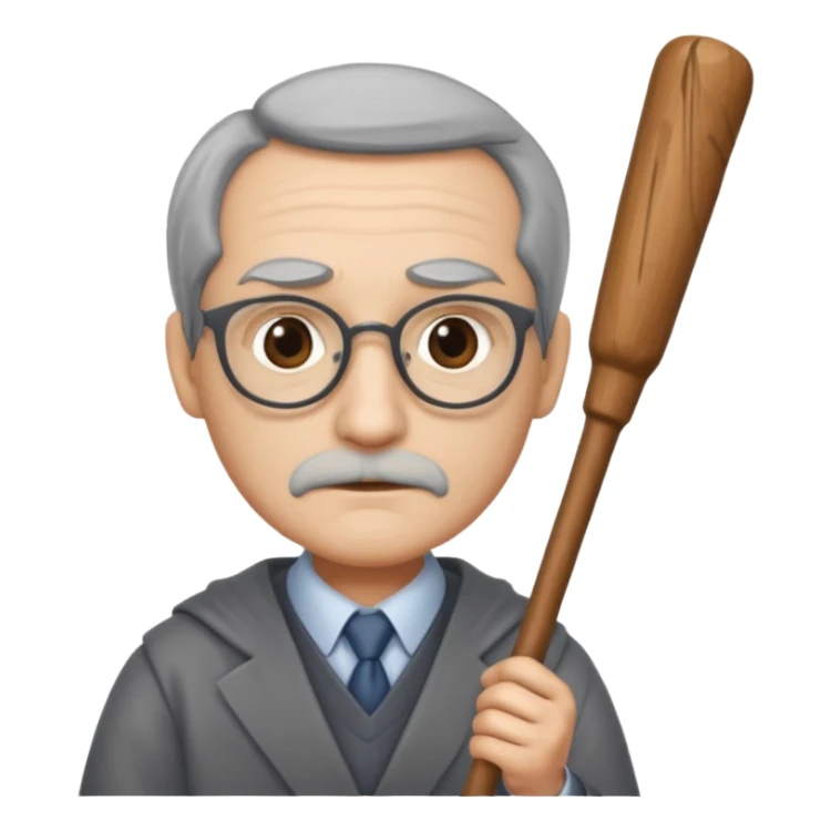 A stern professor holding a stick sticker