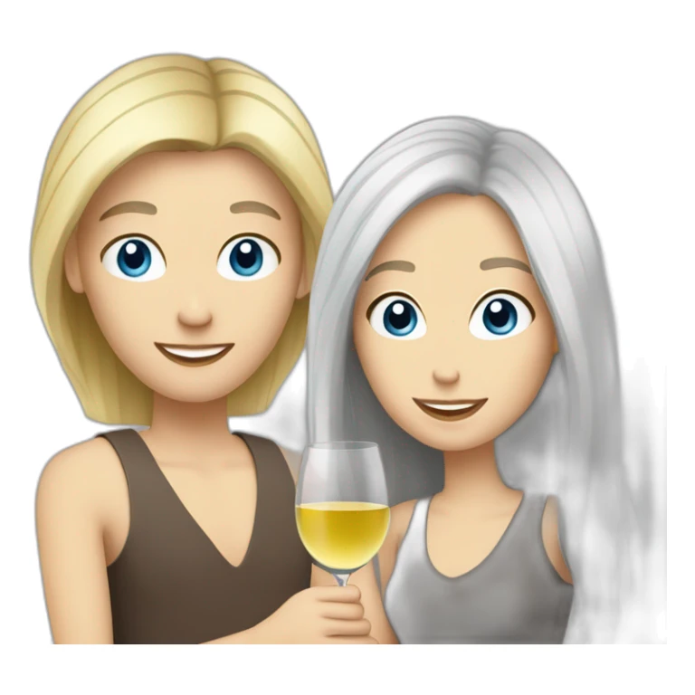 A white woman, she has brown eyes and blond medium long hair. A white man, he has blue eyes and grey hair. They toast to each other with a glass of white wine. sticker