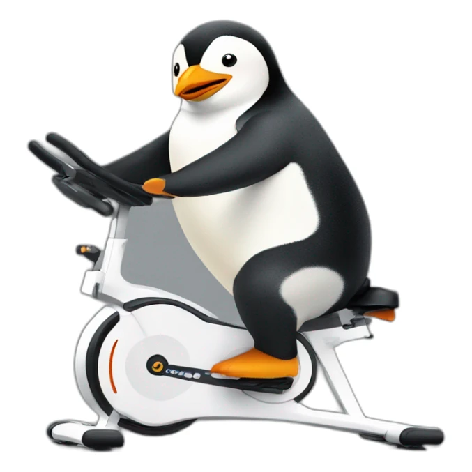 A penguin riding an exercise bike sticker
