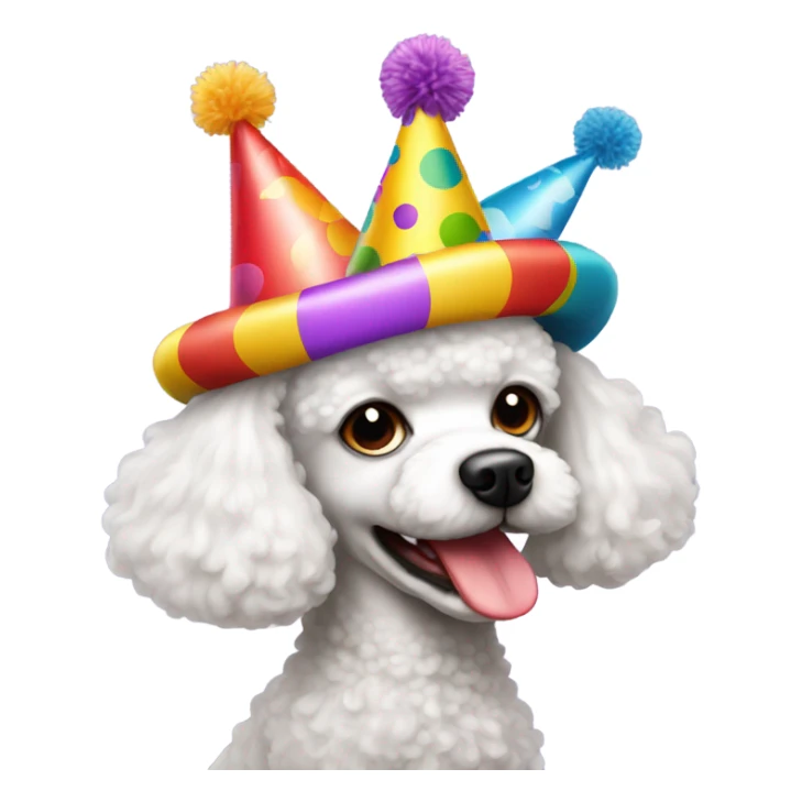 White Toy poodle wearing birthday hat sticker