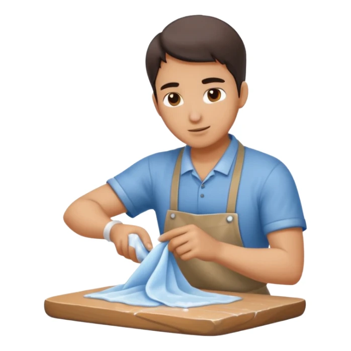 Sculptor polishing with cloth,Ice. sticker