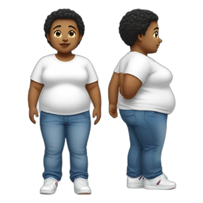 Fat boy thin gurl wearing white tshirt blue jeans and white shoes sticker