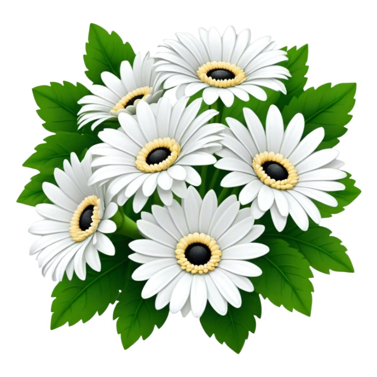 bouquet White Gerbera Daisy, luxuriant, leaf, bud, black pollen sticker
