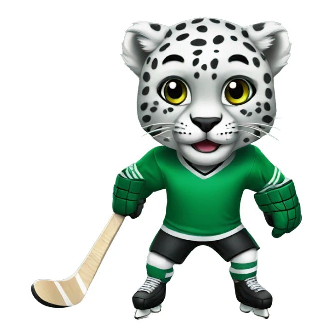 snow leopard as a hockey player in green jersey sticker