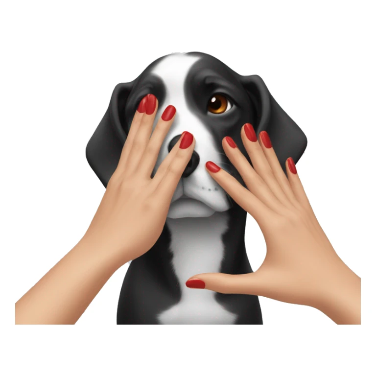 Woman's hand with red manicure petting a dog's head sticker