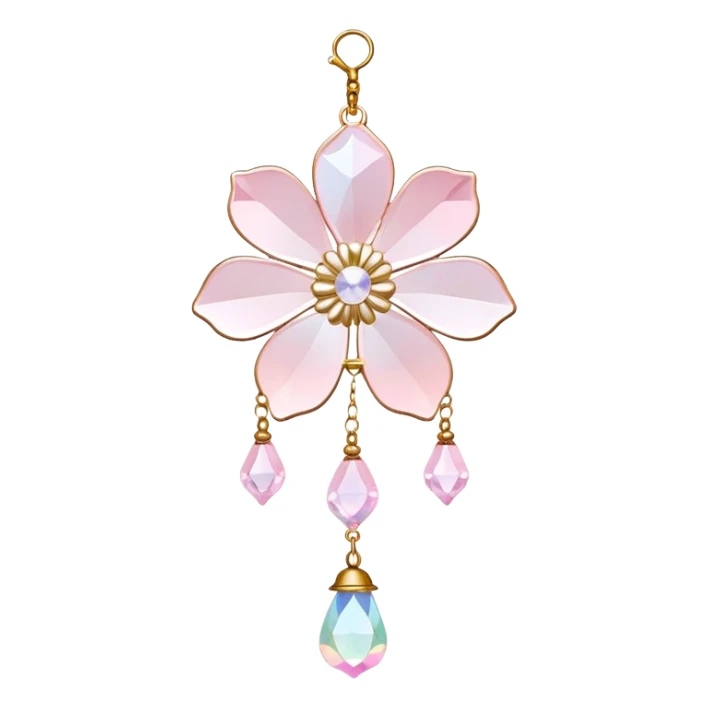 Hanging Iridescent pastel pink sakura crystals white-pearly suncatcher with bell sticker