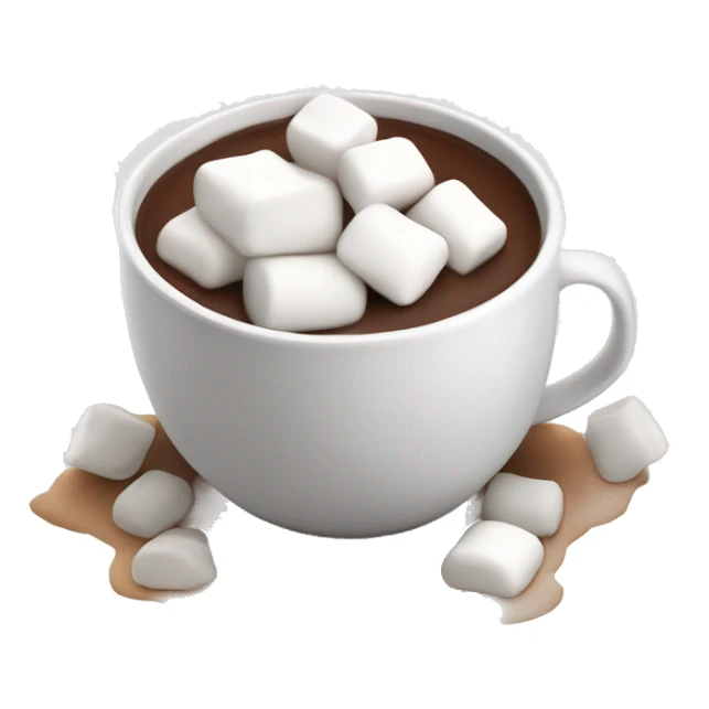 small pile of realistic white marshmallows isolated with bottom half soaked in hot chocolate. sticker