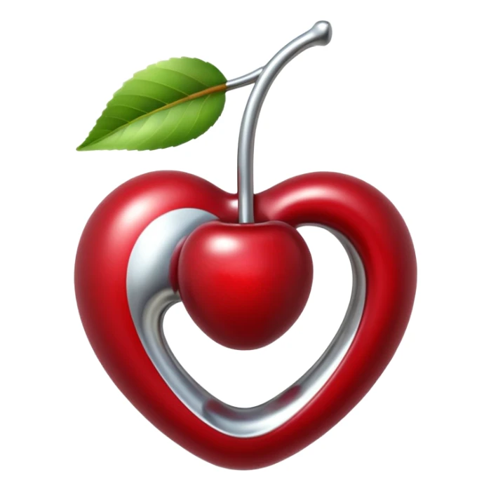 bitten cherry, liquid silver chrome, playful erotic symbolism, glossy shine sticker
