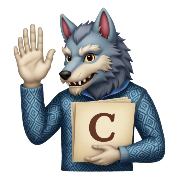 a werewolf hand holding the letter c make the c made out of persian carpet texture sticker