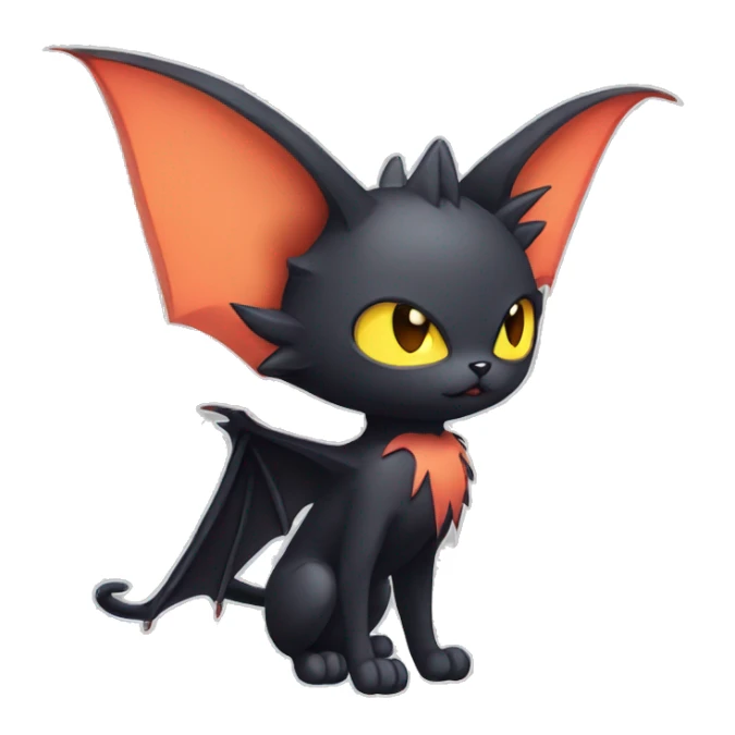 Black Cool Kawaii Punk-Gothic Bat-winged Litten-Bat-cat-Fakemon full body sticker