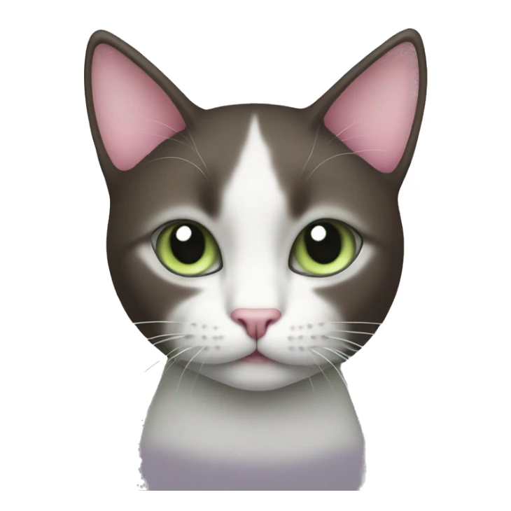 dark brown grey and white cat with pale green eyes pink nose sticker