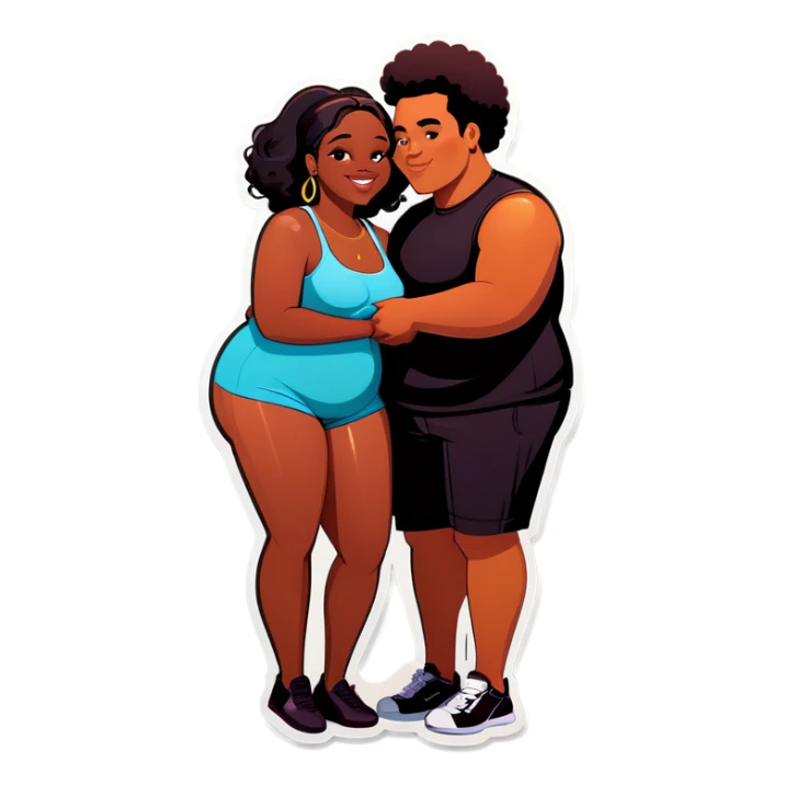 slim short lightman and fat black woman love sticker