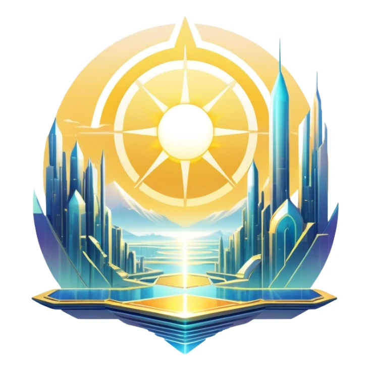 Epic complex detailed iridescent gradients white golden bright light solarpunk sunny futuristic aesthetic-scenery sticker