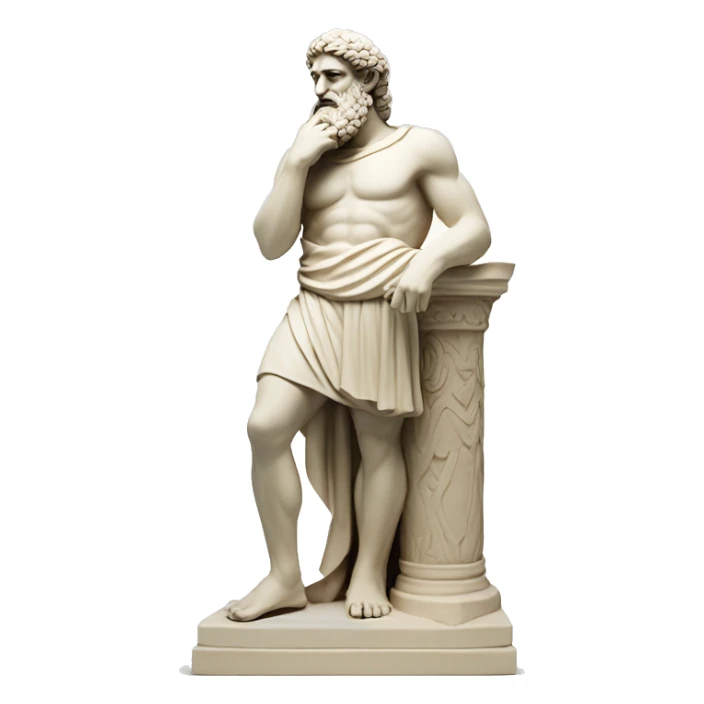 Ancient Greek King Odysseus Statue Thinking with Hand on Chin, Full body, Ivory color sticker