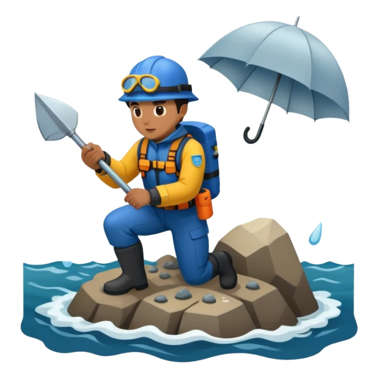 Marine geologists in rain gear collecting rock samples from ocean floor during stormy seas sticker