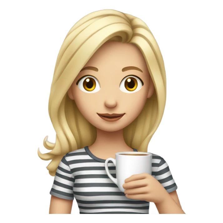 Blond girl in her 20s striped shirt sipping tea sticker